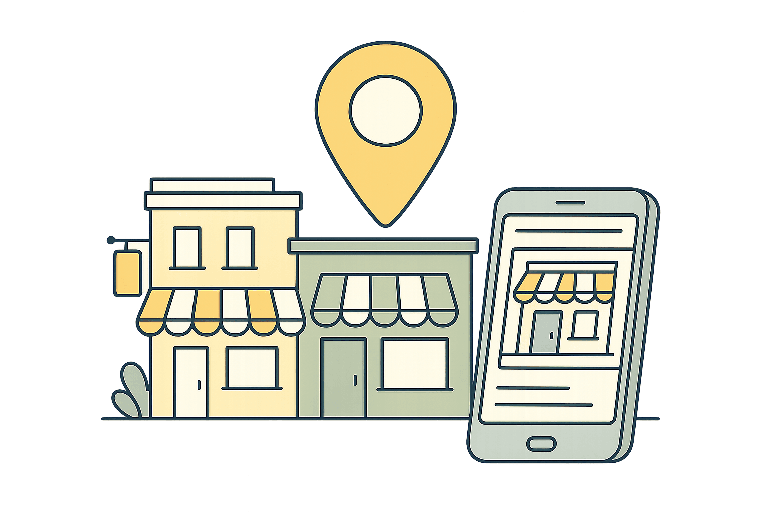 地域のお店がオンラインで見つけてもらえる様子のイラスト